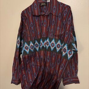 Western Signatures Eds West Cowboy Shirt Men Large Vintage 80s Diamond Pattern